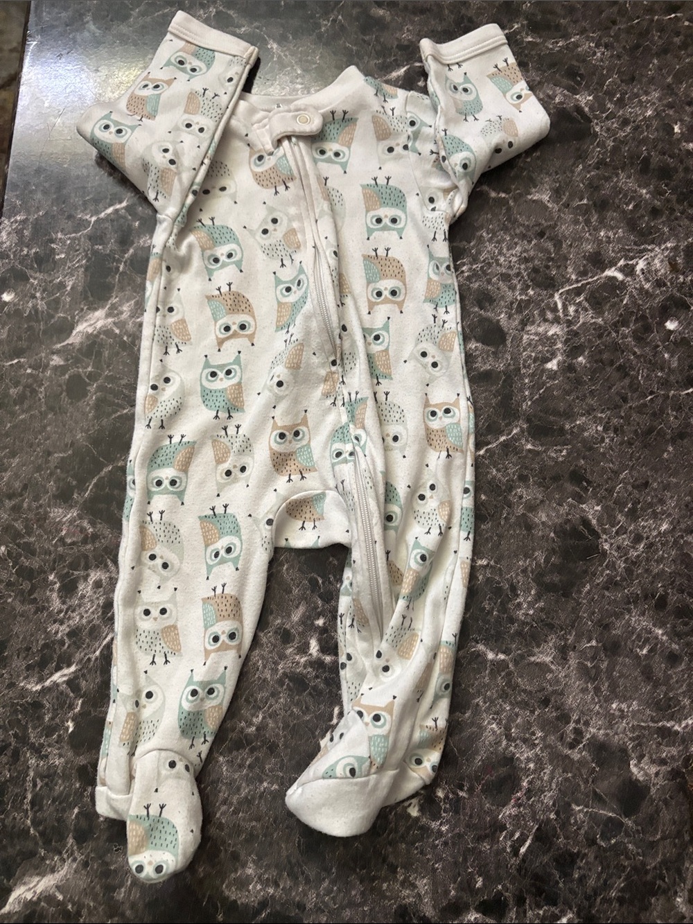 Baby Footed One-Piece Pajama - White with Gray and Beige Prints